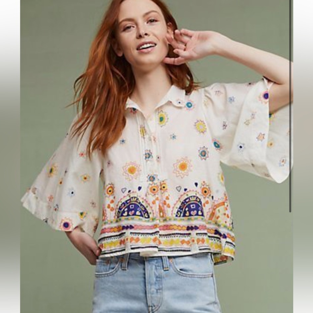 Anthropologie Multicolor Embroidered Blouse